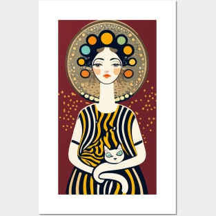 Woman and Cat Gustav Klimt Style Posters and Art